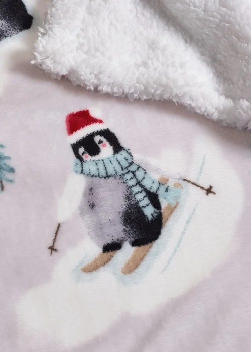 Catherine Lansfield Christmas Sherpa Penguins Cosy 130x170cm Blanket Throw Natural - One Size Image 3
