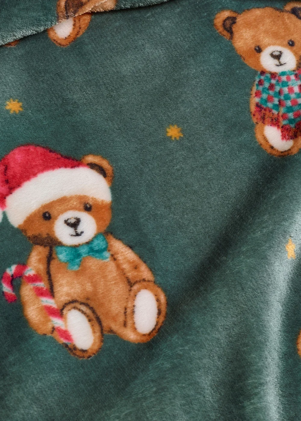 Catherine Lansfield Christmas Tartan Teddy Bear Fleece Cosy 130x170cm Blanket Throw Green - One Size Image 3
