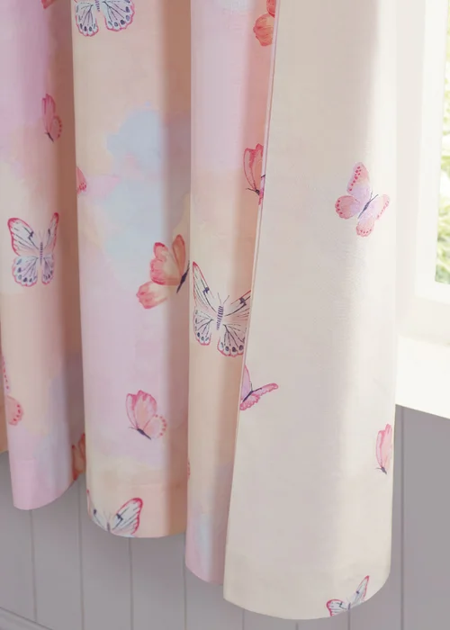 Catherine Lansfield Ombre Butterflies Fully Reversible Eyelet Curtains Two Panels Pink - 66W X 72D (168x183cm) Image 5