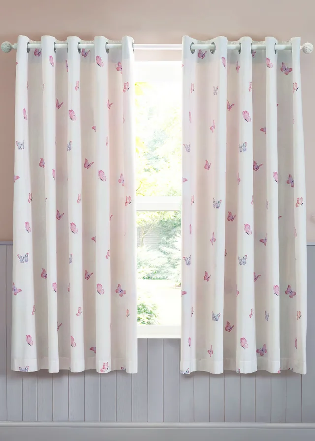 Catherine Lansfield Ombre Butterflies Fully Reversible Eyelet Curtains Two Panels Pink