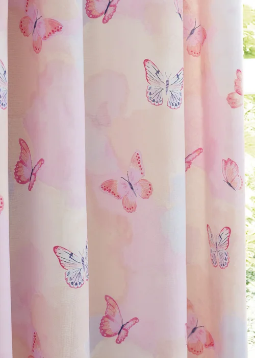 Catherine Lansfield Ombre Butterflies Fully Reversible Eyelet Curtains Two Panels Pink - 66W X 72D (168x183cm) Image 4