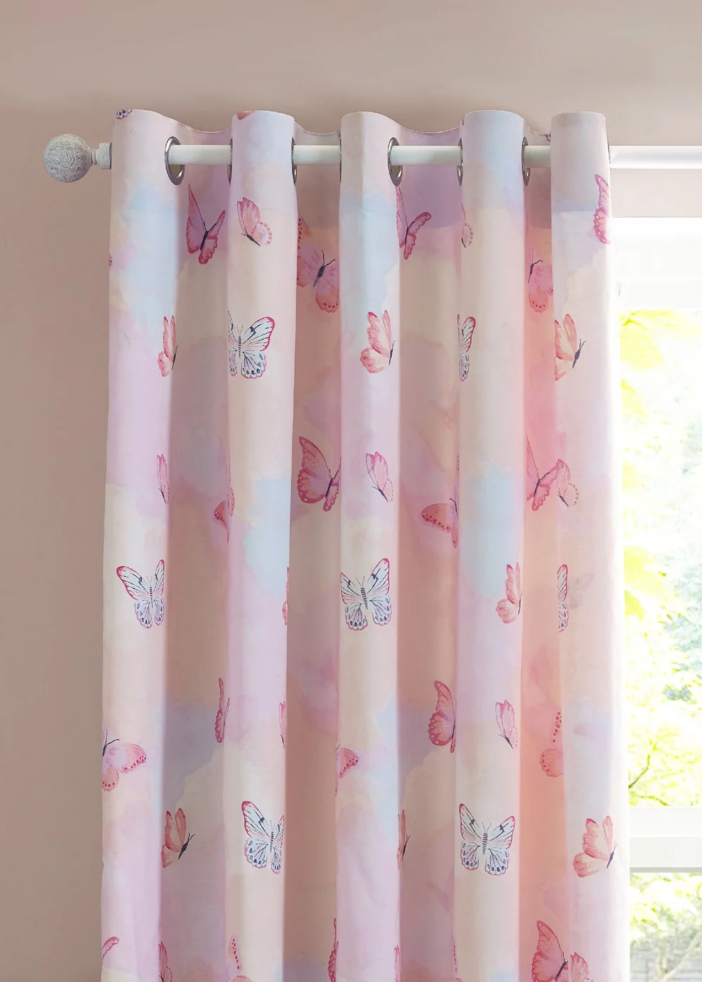 Catherine Lansfield Ombre Butterflies Fully Reversible Eyelet Curtains Two Panels Pink - 66W X 72D (168x183cm) Image 3