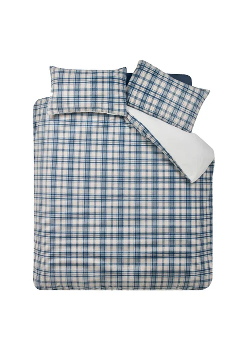 Catherine Lansfield Cosy Ribbed Check Duvet Cover Set Blue - Single Image 4
