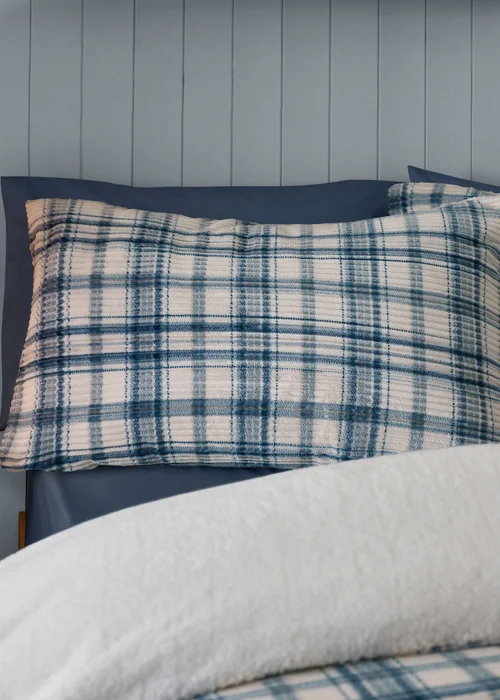 Catherine Lansfield Cosy Ribbed Check Duvet Cover Set Blue - Single Image 2