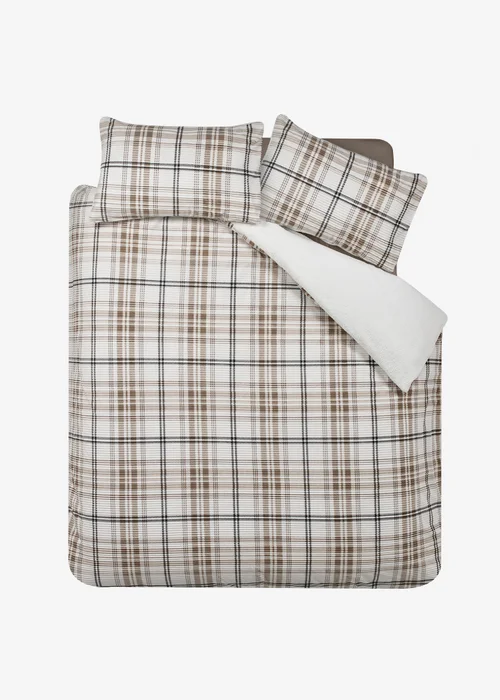 Catherine Lansfield Cosy Ribbed Check Duvet Cover Set Natural - Single Image 4