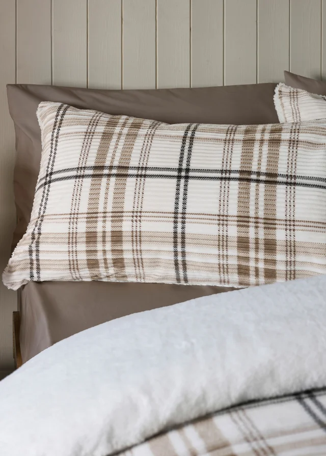 Catherine Lansfield Cosy Ribbed Check Duvet Cover Set Natural