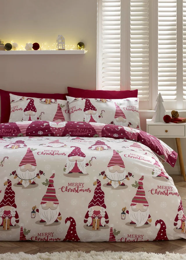 Catherine Lansfield Christmas Gonks Reversible Duvet Cover Set Plum