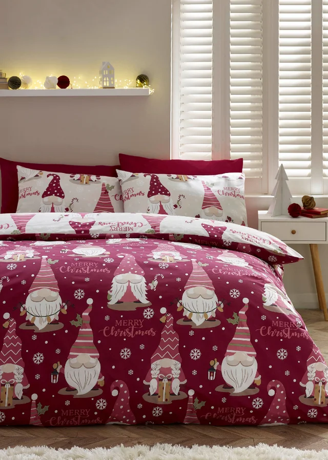 Catherine Lansfield Christmas Gonks Reversible Duvet Cover Set Plum