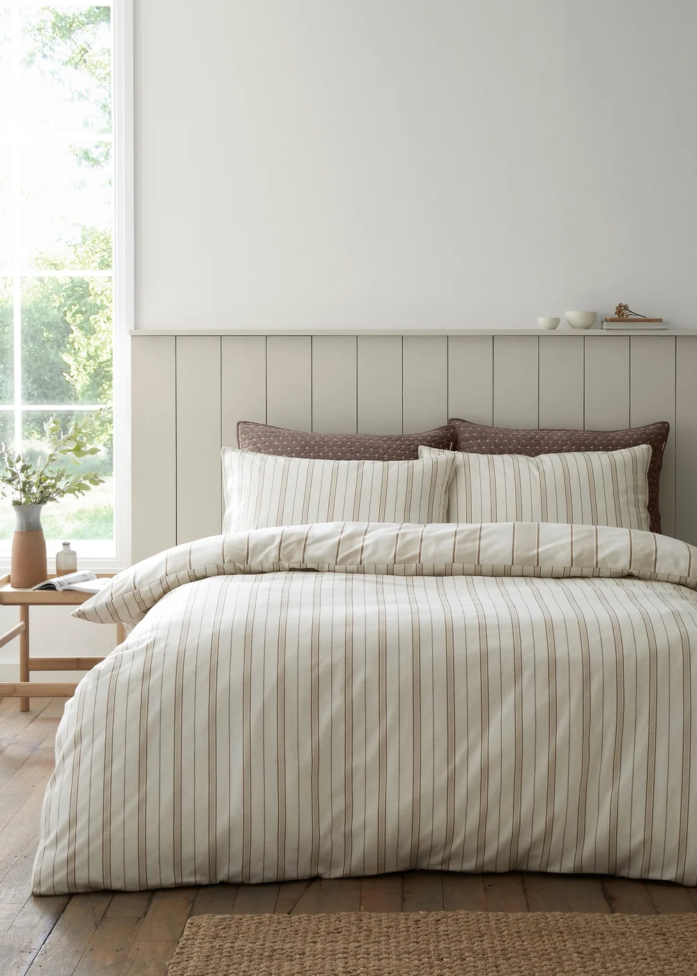 Bianca Fine Linens Brushed Regal Stripe Cotton Reversible Duvet Cover Set Natural - Single Image 2