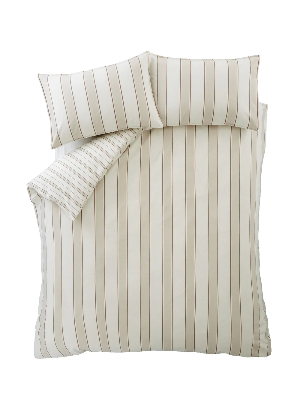 Bianca Fine Linens Brushed Regal Stripe Cotton Reversible Duvet Cover Set Natural - Single Image 6