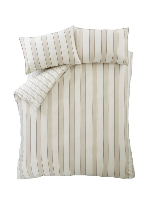 Bianca Fine Linens Brushed Regal Stripe Cotton Reversible Duvet Cover Set Natural - Single Image 6