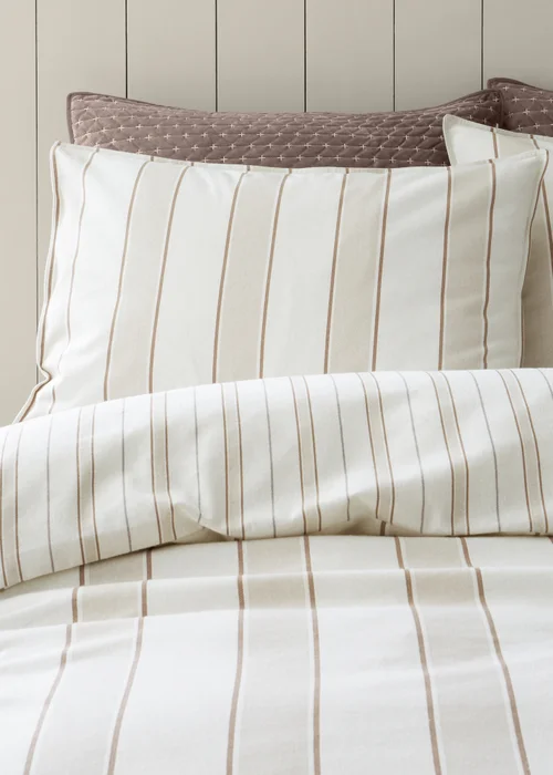 Bianca Fine Linens Brushed Regal Stripe Cotton Reversible Duvet Cover Set Natural - Single Image 3