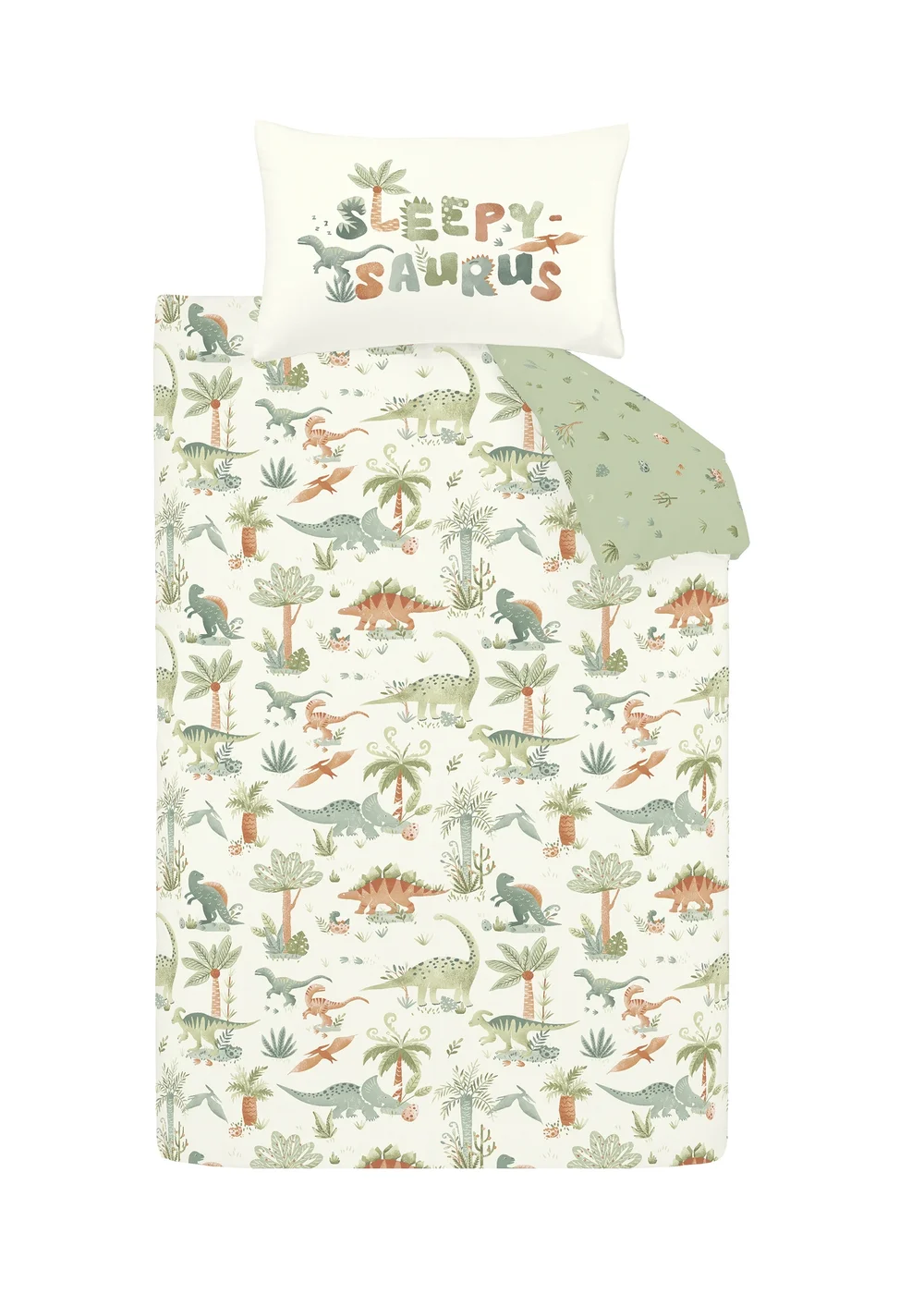 Catherine Lansfield Brushed Sleepy Saurus Dino Cotton Reversible Duvet Cover Set Cream - Junior Image 6