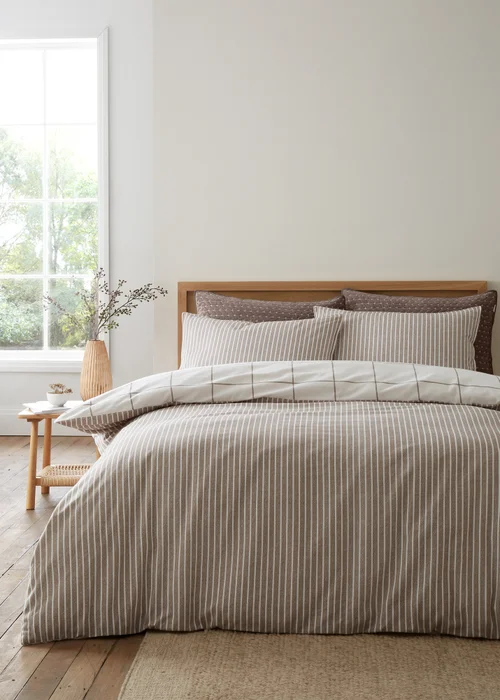 Bianca Fine Linens Brushed Regal Check Cotton Reversible Duvet Cover Set Mole - Single Image 2
