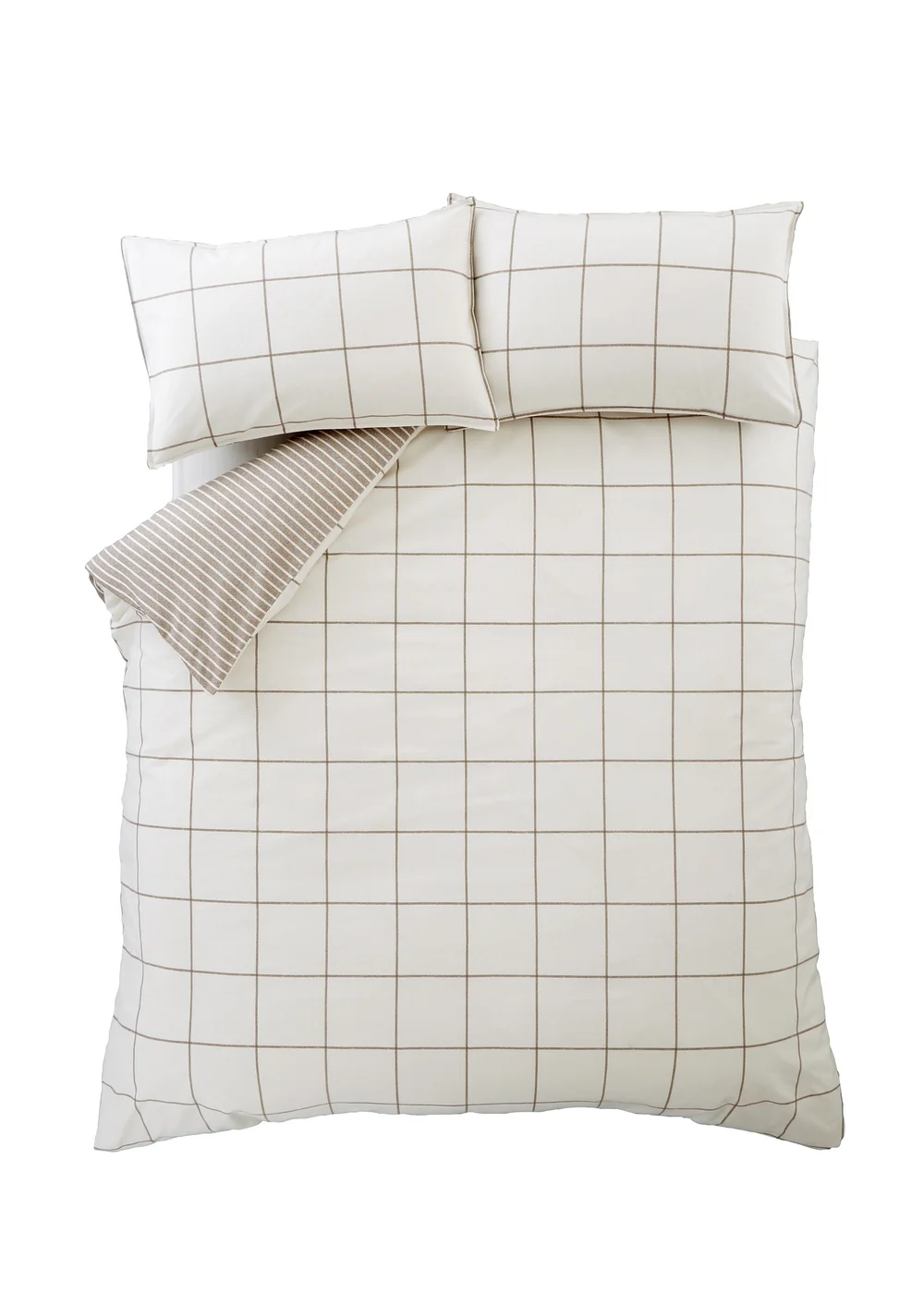 Bianca Fine Linens Brushed Regal Check Cotton Reversible Duvet Cover Set Mole - Single Image 6