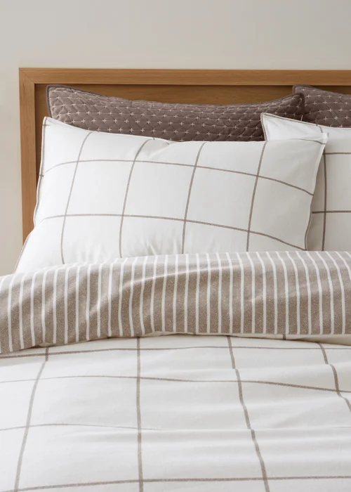Bianca Fine Linens Brushed Regal Check Cotton Reversible Duvet Cover Set Mole - Single Image 3