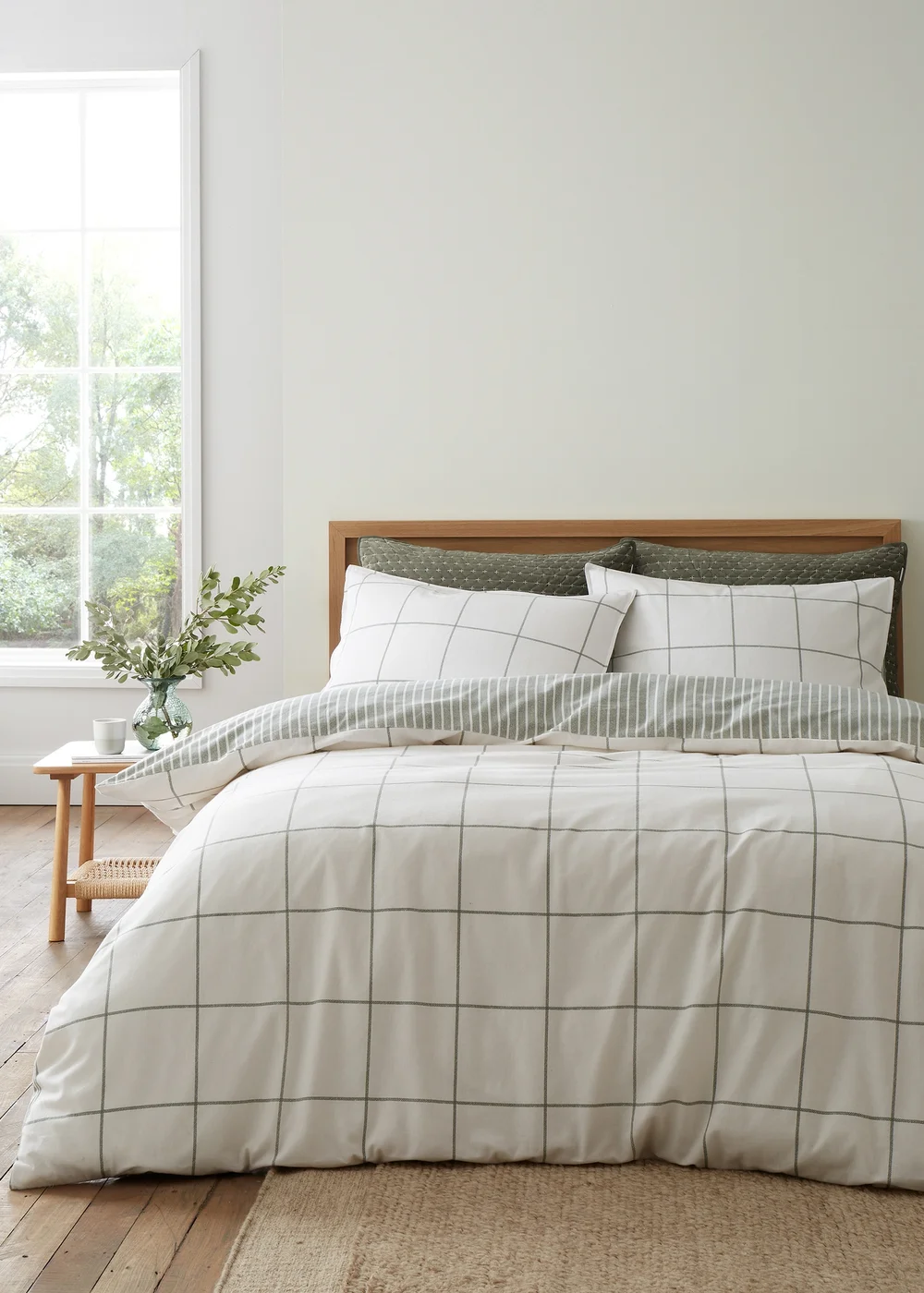 Bianca Fine Linens Brushed Regal Check Cotton Reversible Duvet Cover Set Green - Single Image 1