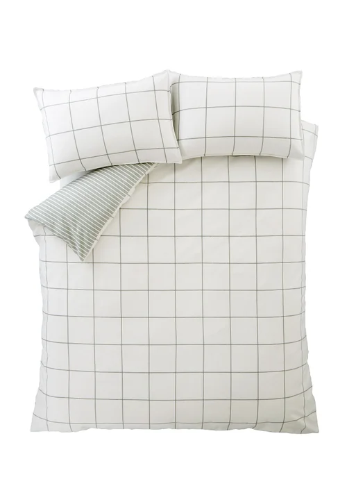 Bianca Fine Linens Brushed Regal Check Cotton Reversible Duvet Cover Set Green - Single Image 6