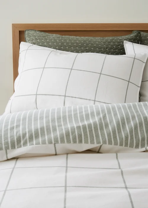 Bianca Fine Linens Brushed Regal Check Cotton Reversible Duvet Cover Set Green - Single Image 3
