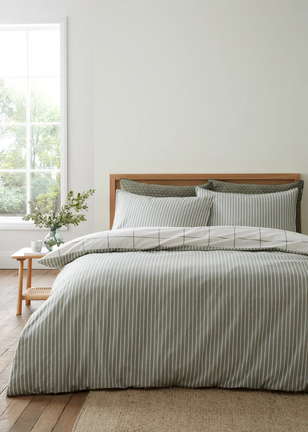 Bianca Fine Linens Brushed Regal Check Cotton Reversible Duvet Cover Set Green - Single Image 2