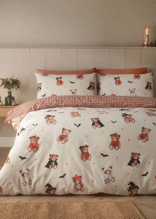 Catherine Lansfield Scare Bears Reversible Duvet Cover Set Cream - Single Image 1