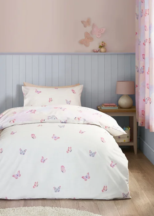 Catherine Lansfield Ombre Butterflies Reversible Duvet Cover Set Pink - Single Image 2