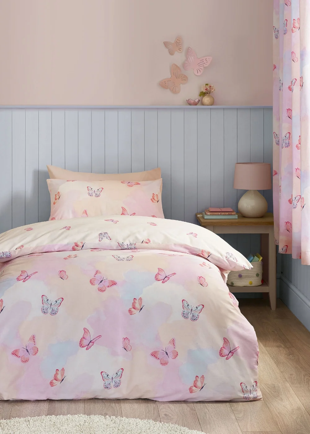 Catherine Lansfield Ombre Butterflies Reversible Duvet Cover Set Pink - Single Image 1
