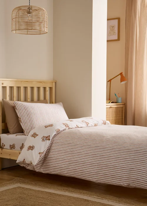 Catherine Lansfield Brushed Teddy Bear Cotton Reversible Duvet Cover Set Cream - Junior Image 2