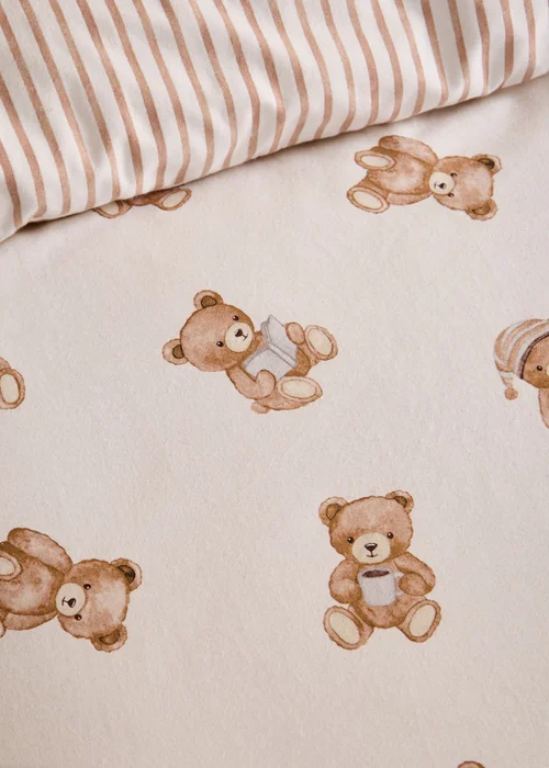 Catherine Lansfield Brushed Teddy Bear Cotton Reversible Duvet Cover Set Cream - Junior Image 5