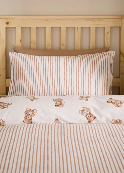 Catherine Lansfield Brushed Teddy Bear Cotton Reversible Duvet Cover Set Cream - Junior Image 4