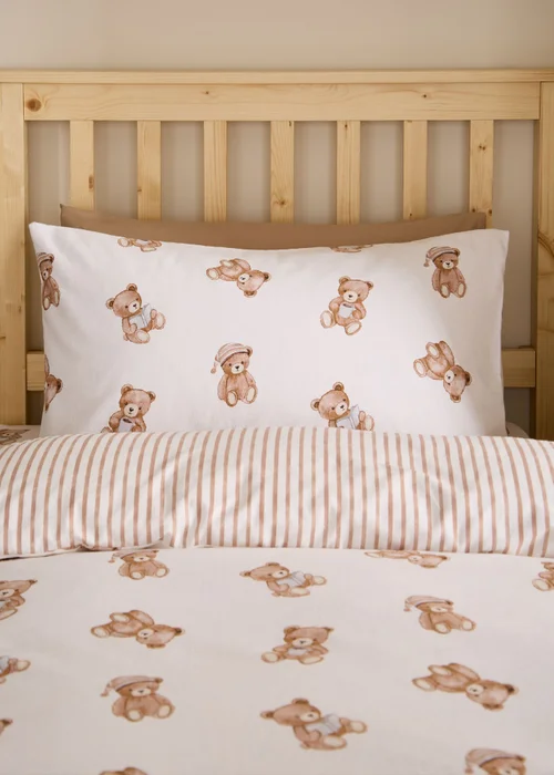 Catherine Lansfield Brushed Teddy Bear Cotton Reversible Duvet Cover Set Cream - Junior Image 3