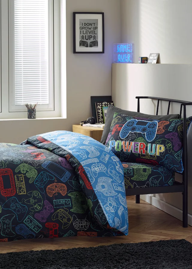 Catherine Lansfield Power Up Gamer So Soft Duvet Cover Set Black