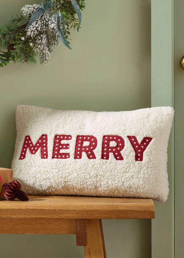 Catherine Lansfield Merry Boucle 30x50cm Cushion White / Red