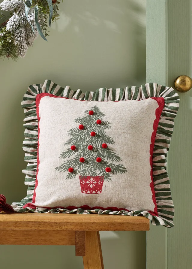 Catherine Lansfield Frilled Christmas Tree 45x45cm Cushion Green