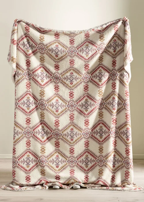 Catherine Lansfield Navajo Fleece Cosy Sherpa Reverse 200x240cm Blanket Throw Natural - One Size Image 2