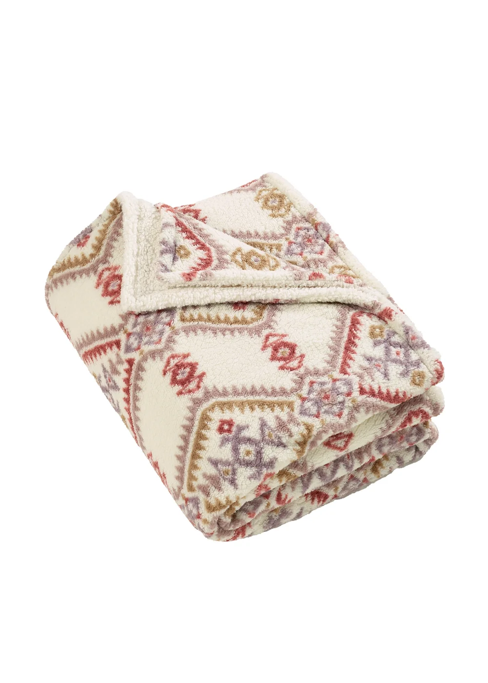 Catherine Lansfield Navajo Fleece Cosy Sherpa Reverse 200x240cm Blanket Throw Natural - One Size Image 4