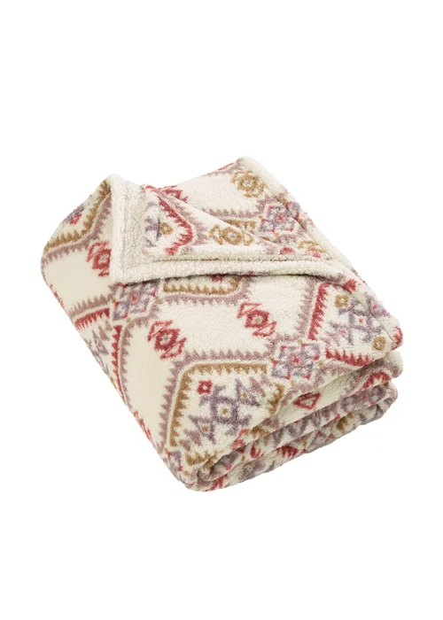 Catherine Lansfield Navajo Fleece Cosy Sherpa Reverse 200x240cm Blanket Throw Natural - One Size Image 4