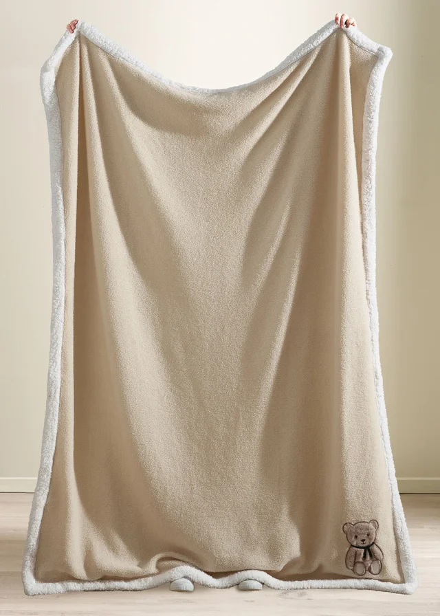 Catherine Lansfield Sherpa Teddy Bear Cosy Fleece 130x170cm Blanket Throw Natural