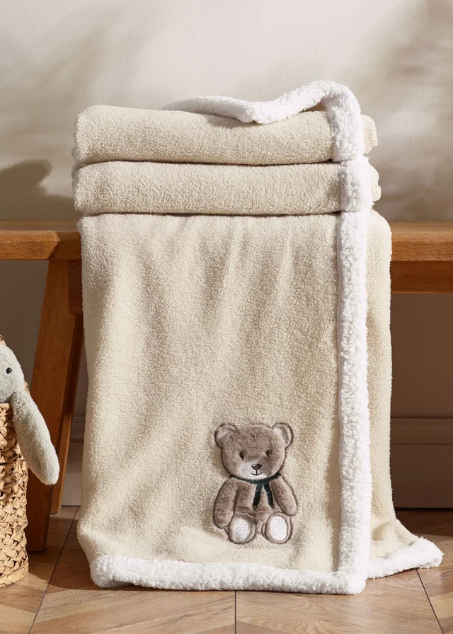 Catherine Lansfield Sherpa Teddy Bear Cosy Fleece 130x170cm Blanket Throw Natural