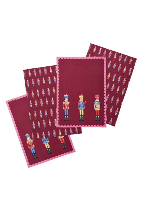 Catherine Lansfield Christmas Nutcracker Cotton 50x70cm Kitchen Tea Towel Pack of 4 Plum - One Size Image 1