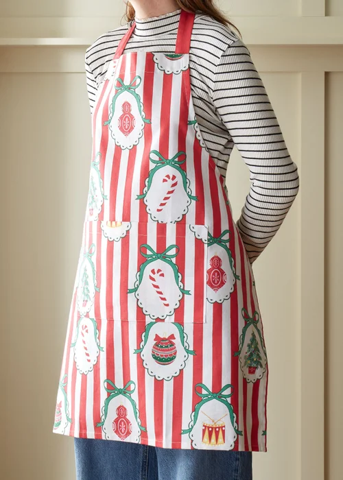 Catherine Lansfield Christmas Vintage Stripe Cotton 70x80cm Kitchen Adult Apron Red - One Size Image 2