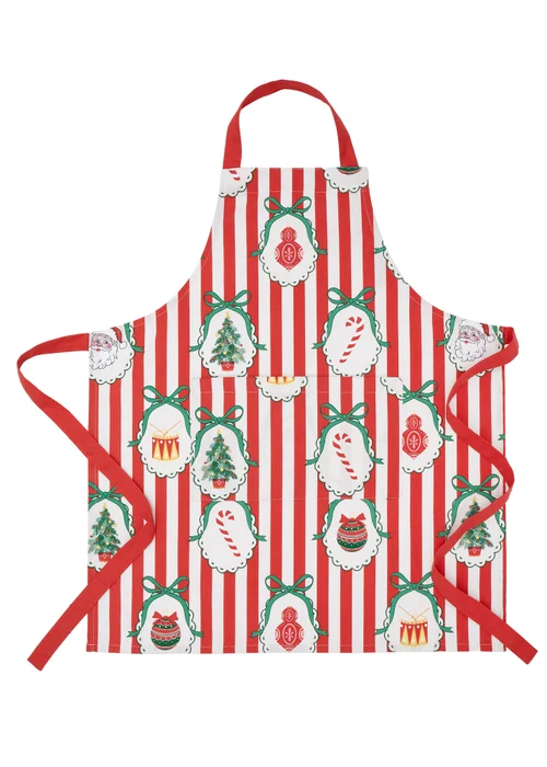 Catherine Lansfield Christmas Vintage Stripe Cotton 70x80cm Kitchen Adult Apron Red - One Size Image 1