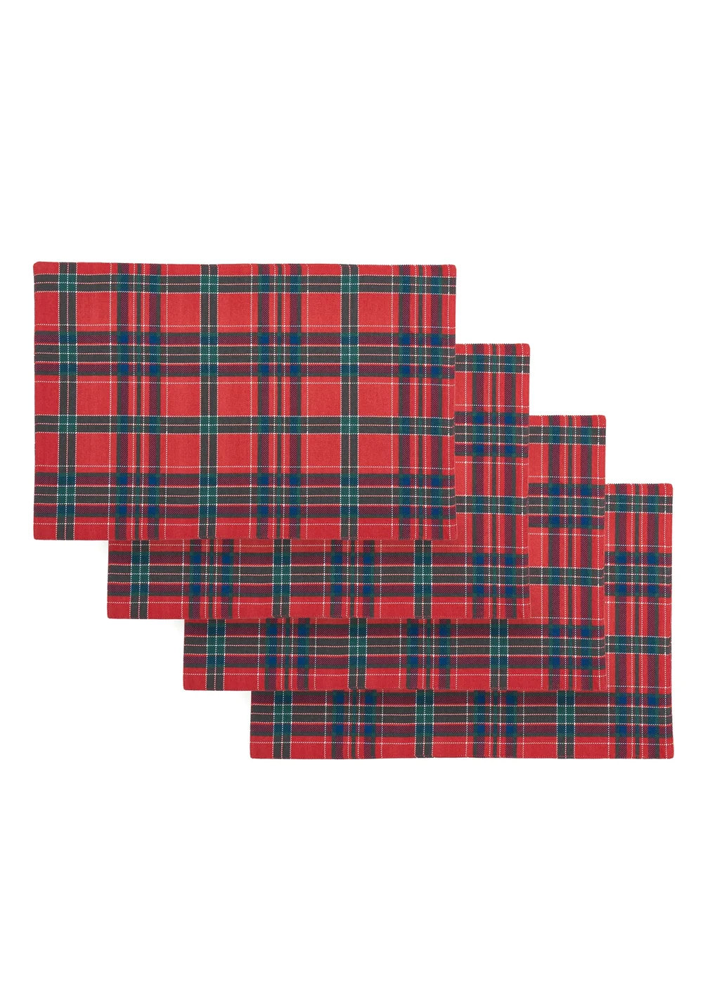 Catherine Lansfield Christmas Tartan Check Cotton 30x46cm Dining Placemat 4 Pack Red / Green - One Size Image 1