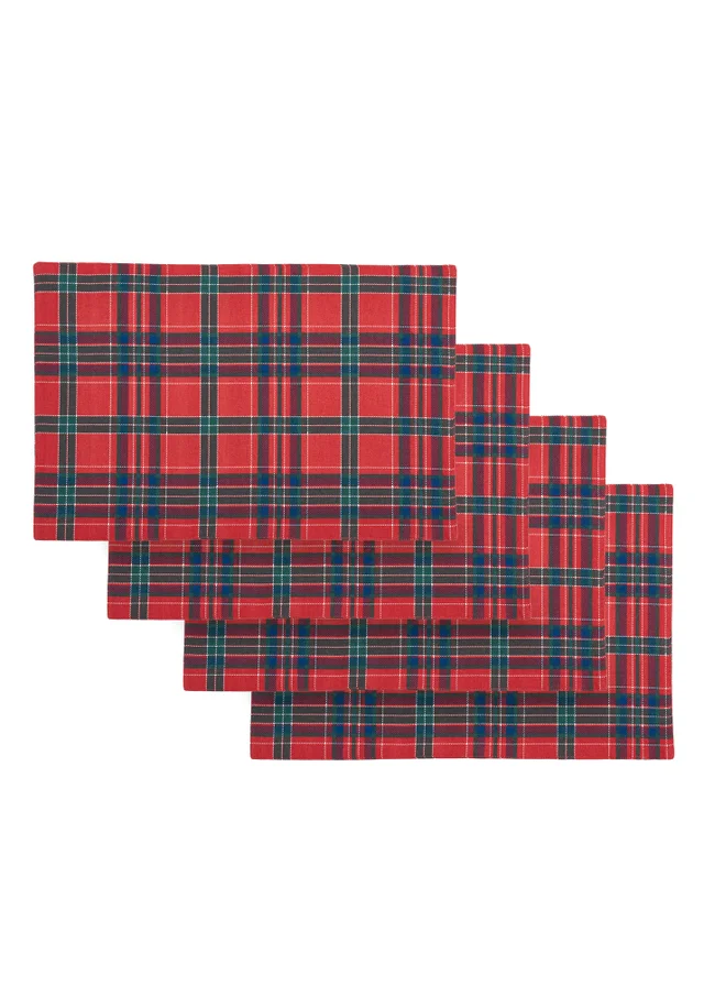 Catherine Lansfield Christmas Tartan Check Cotton 30x46cm Dining Placemat 4 Pack Red / Green