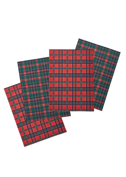 Catherine Lansfield Christmas Tartan Check 50x70cm Kitchen Tea Towel Pack of 4 Red / Green - One Size Image 1