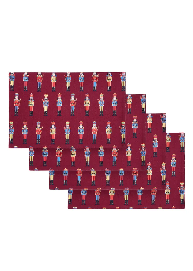 Catherine Lansfield Christmas Nutcracker Cotton 30x46cm Dining Placemat 4 Pack Plum