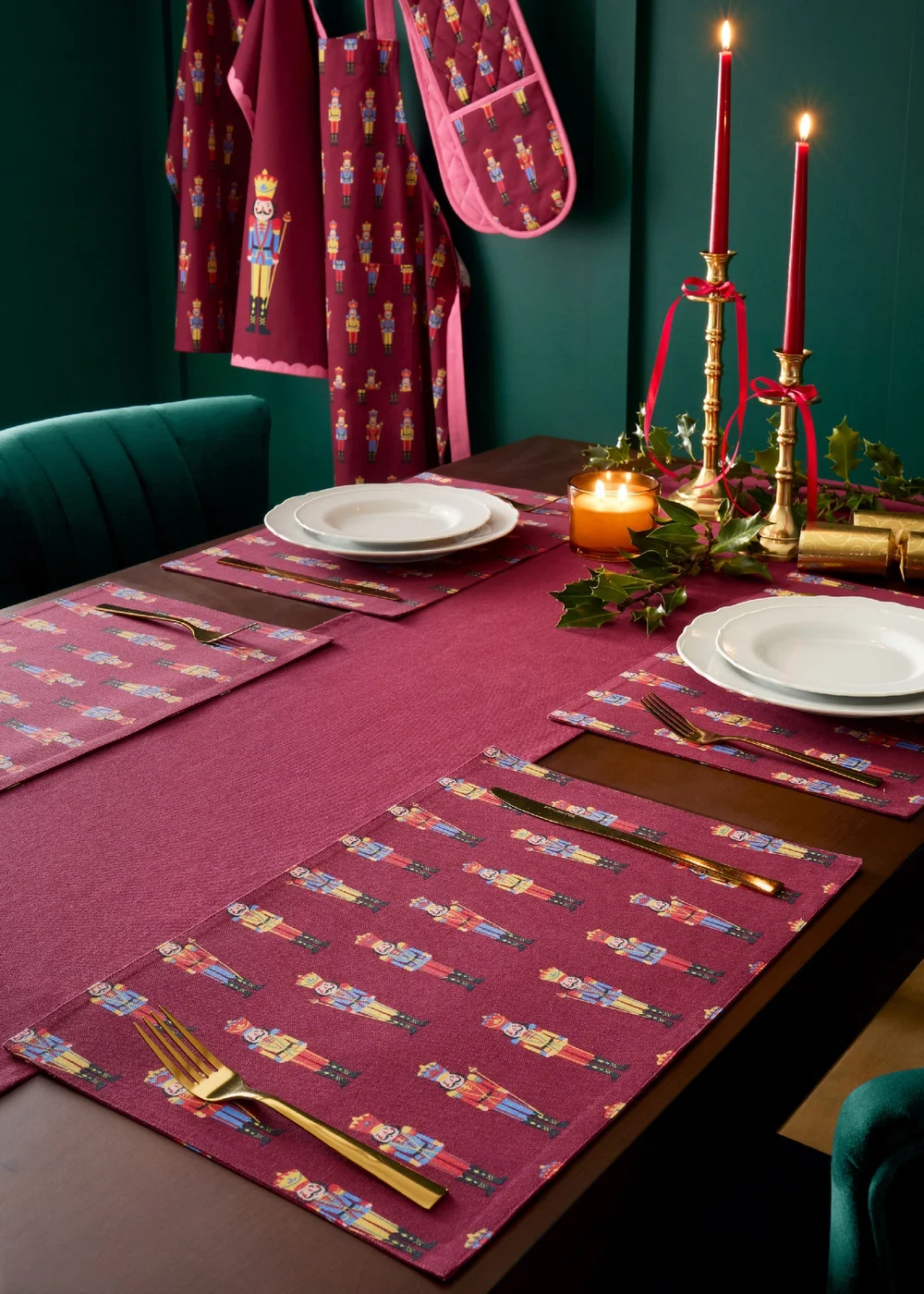 Catherine Lansfield Christmas Nutcracker Cotton 30x46cm Dining Placemat 4 Pack Plum - One Size Image 2