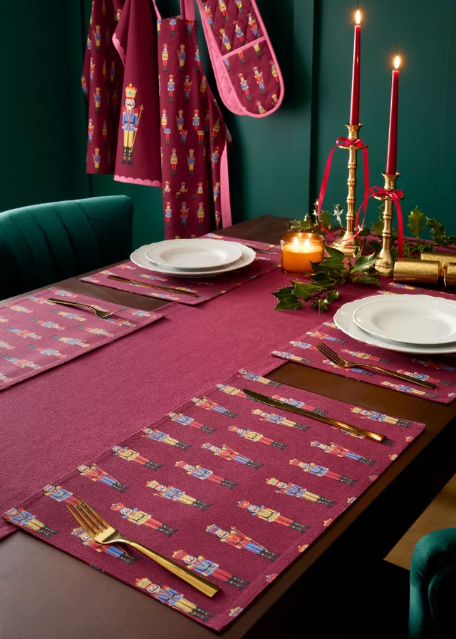 Catherine Lansfield Christmas Nutcracker Cotton 30x46cm Dining Placemat 4 Pack Plum