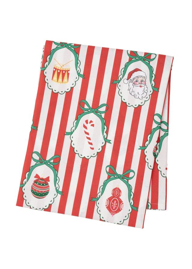 Catherine Lansfield Christmas Vintage Stripe Cotton 137x229cm Table Cloth Red