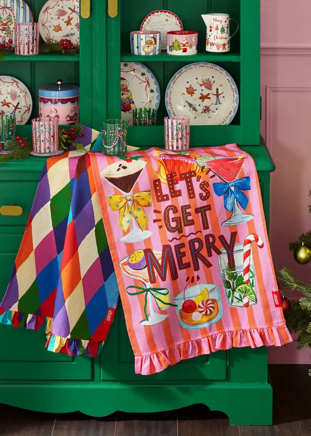 Eleanor Bowmer Let's Get Merry Cotton 50x70cm Kitchen Tea Towel Pack of 2 Bright